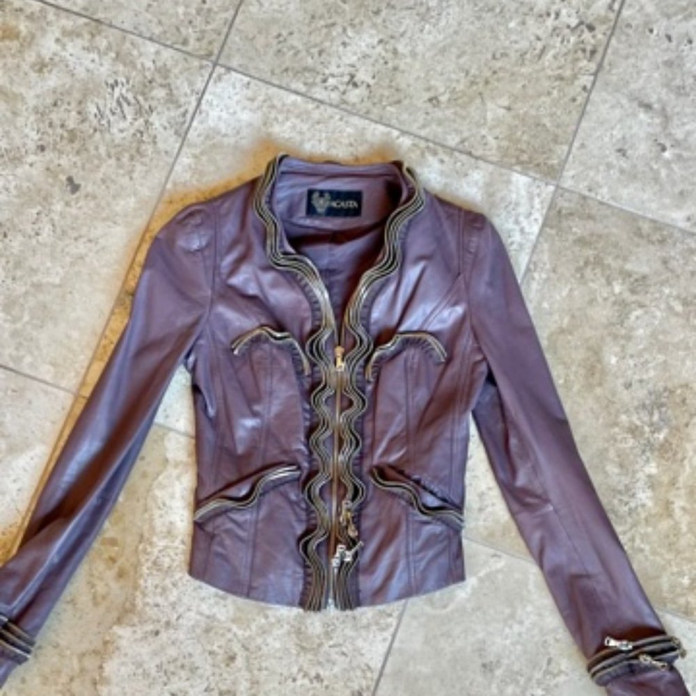 Purple Genuine Italian Leather Jacket with Zipper accents